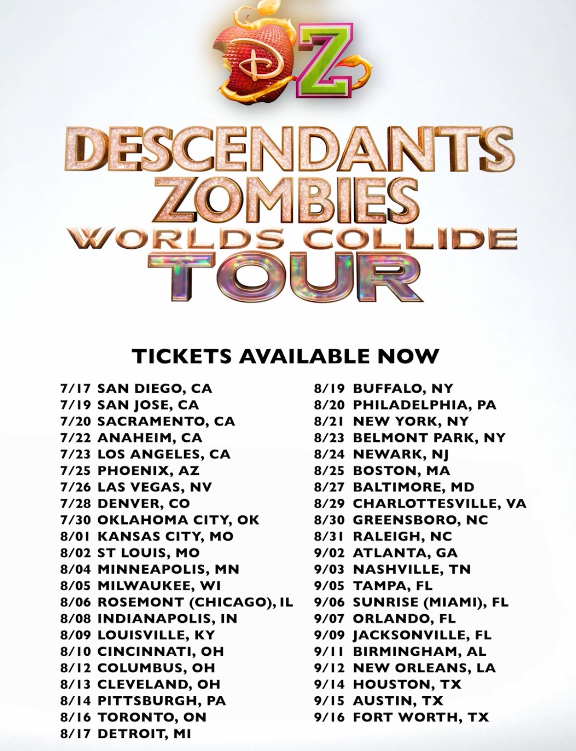 Disney Descendants/Zombies: Worlds Collide Tour Poster
